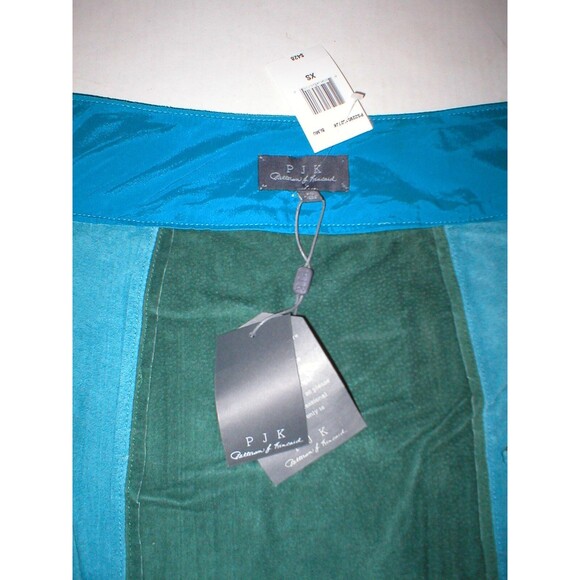 NWT $428 New Womens PJK Color Block Leather Suede Mini Skirt S Green Blue Gray - Picture 3 of 7